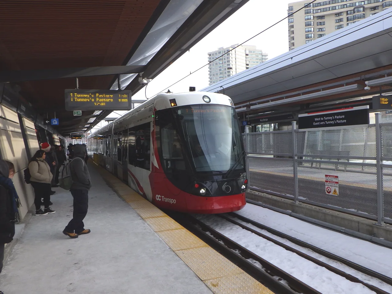 A Confederation Line train at Hurdman station in Ottawa.